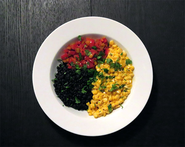 Black Beans, Creamed Corn and Braised Sweet Peppers With Fresh Cilantro