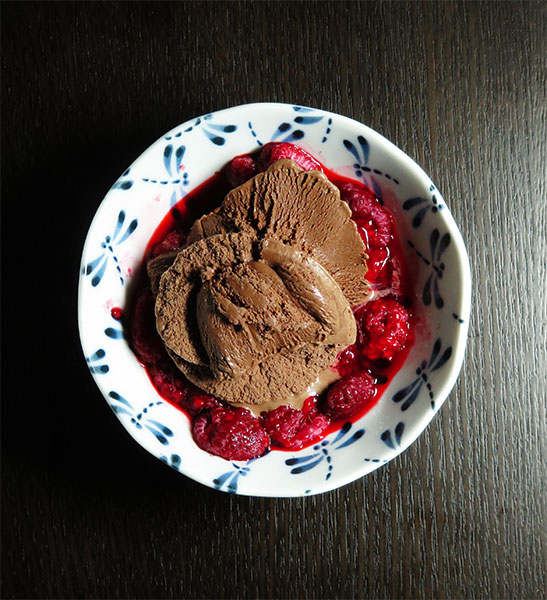Chocolate Ice Cream With Frozen Raspberries