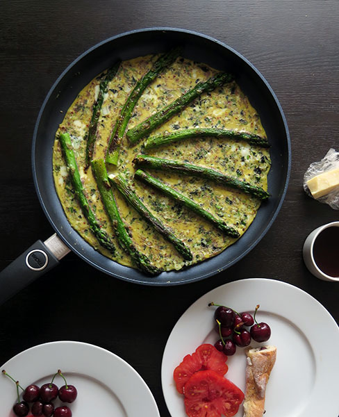 Asparagus, Cilantro and Mint Frittata With Tomatoes, Fougasse, and Cherries