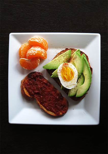 Avocado and Egg Toast and Raisin Bread Toast with Rose-Apricot Spread
