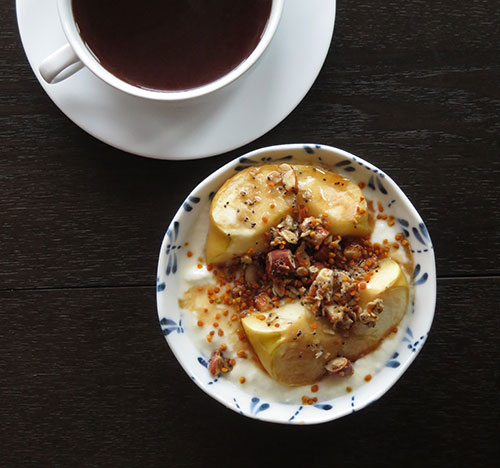 Baked Apple Served on Yogurt