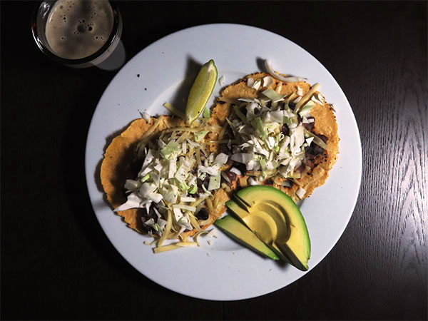 Mixed Bean Tacos With Cheese, Cabbage, Avocado and Lime