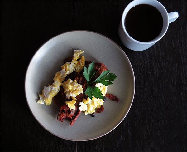 Black Bean, Cauliflower and Corn Tamales With Scrambled Eggs