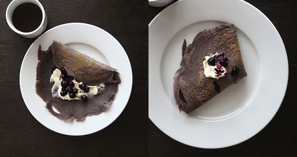 Blueberry and Einka Crepes with Vache Cheese and Blueberry Sauce