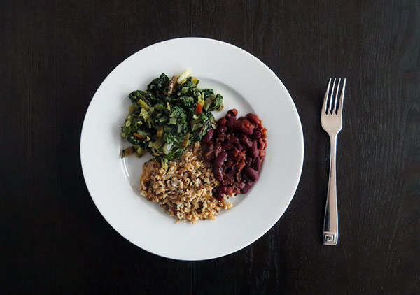 Braised Chard With Potlatch Pilaf and Leftover Baked Beans