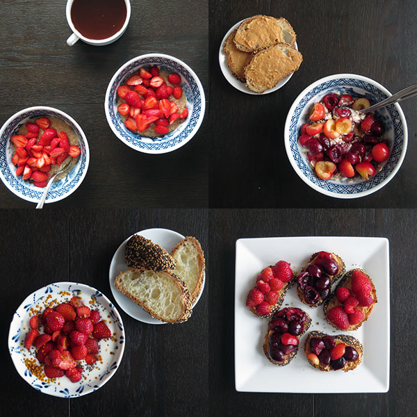 Breakfast With Fresh Seasonal Fruits: Strawberries and Cherries