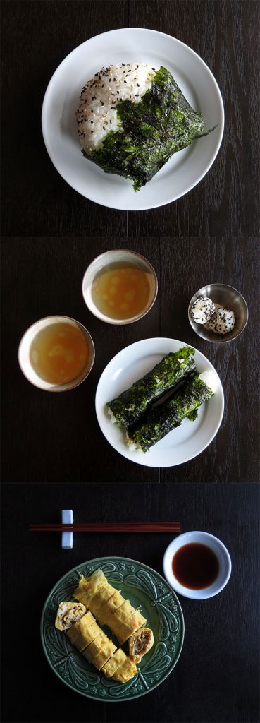 Composite of Tuna Onigiri, Umeboshi Onigiri and Tuna Tamagoyaki
