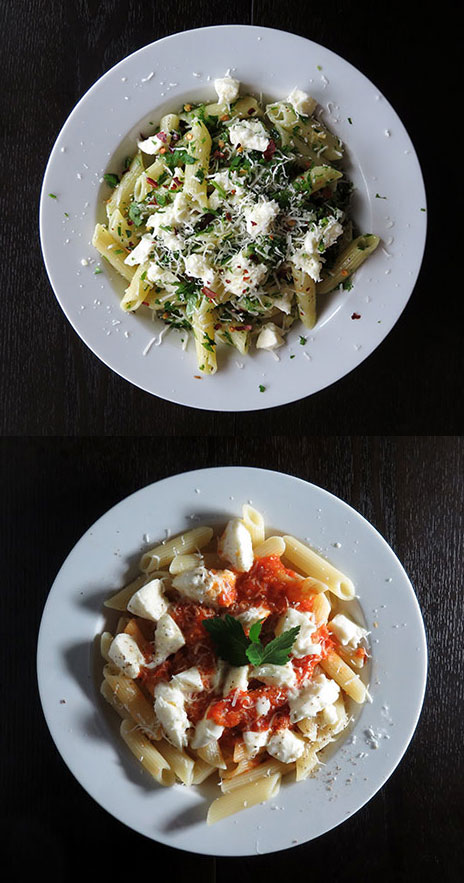 Composite of Pasta Dishes With Fresh Mozzarella Cheese