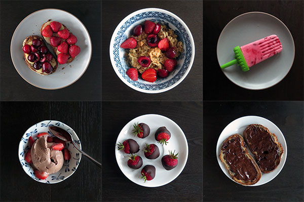 Composite of Simple Dishes With Fresh Strawberries