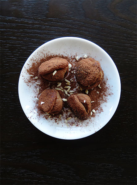 Dried Apricots Stuffed With Almond Paste and Sprinkled With Cocoa and Coconut