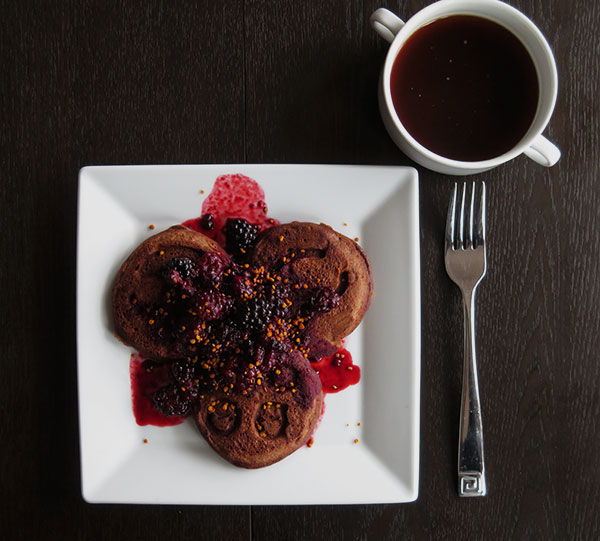 Whole Grain Chocolate Banana Pancakes With Blackberries