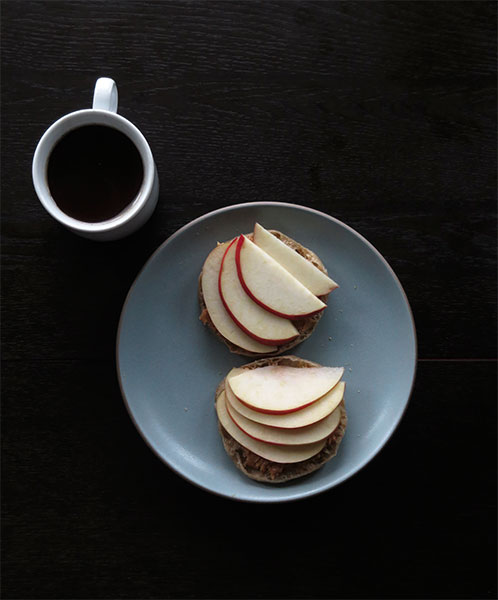 Toasted Spelt English Muffins With Peanut Butter and Apple Slices