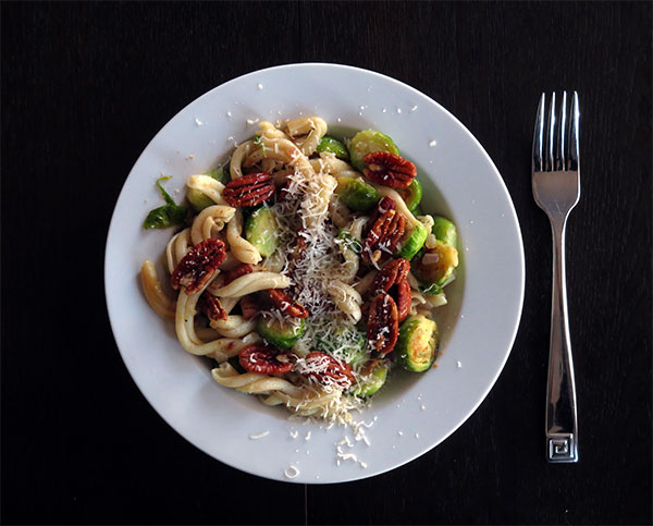 Fresh Fusilli Pasta with Sautéed Brussel Sprouts With Pecans