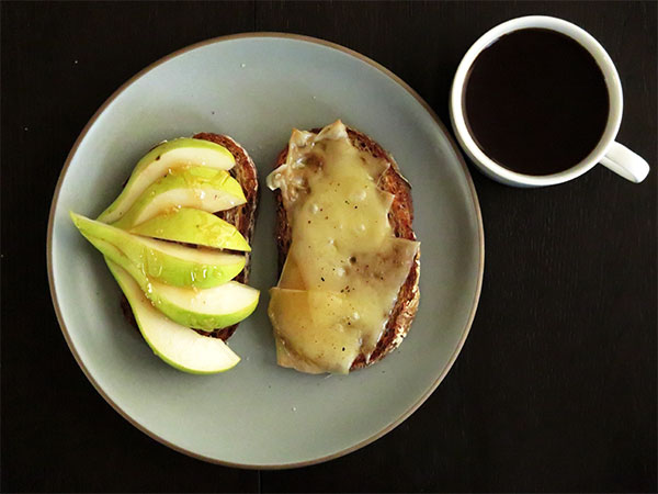 Toasties with Gruyere and Fresh Concord Pears and Coffee