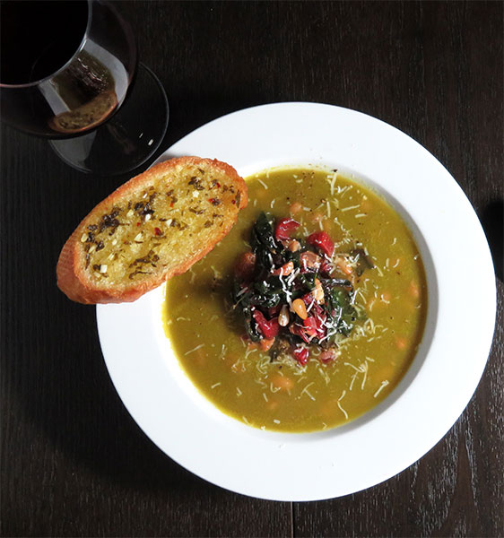 Homemade Vegetable Soup With Beans, Sautéed Chard and Garlic Bread