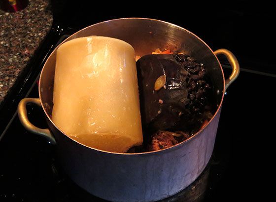 Making Kale Soup with Frozen Black Beans and Chickpea Broth