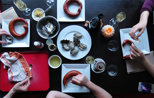 Oyster shucking dinner party