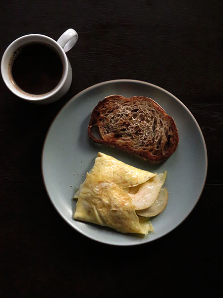 Asiago Pressa Cheese and Concorde Pear Omelet With Toast