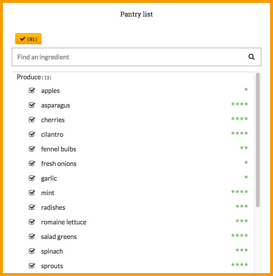 Screenshot of Kitchenlister Pantry View With Produce Perishability Rating