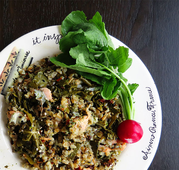 Emmer and Wild Rice Salad With Grape-Leaf Wrapped Salmon