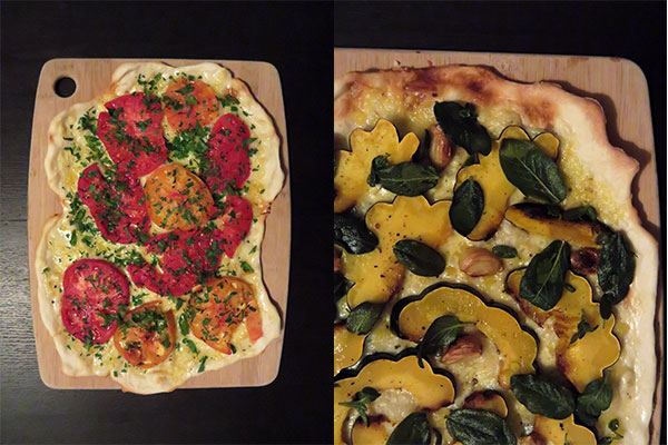Heirloom Tomato Pizza and Roasted Squash Pizza