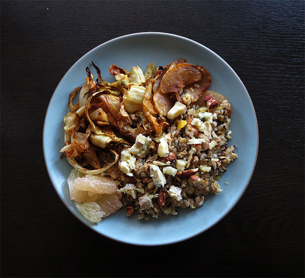 Leftover Potlatch Pilaf With Pomelo and Blue Cheese