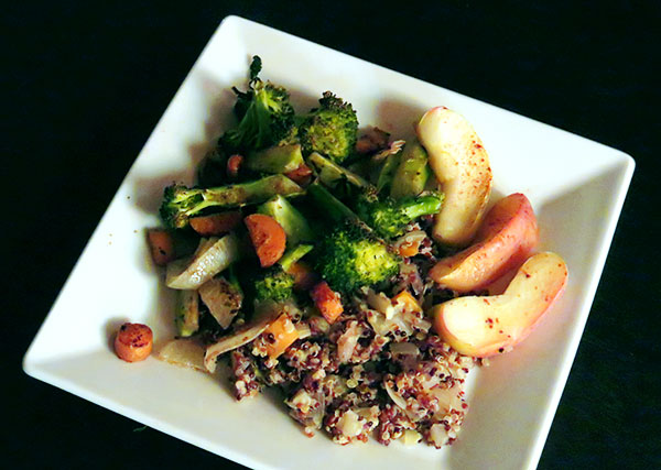 Quinoa With Roasted Broccoli, Carrots, Onions and Apples