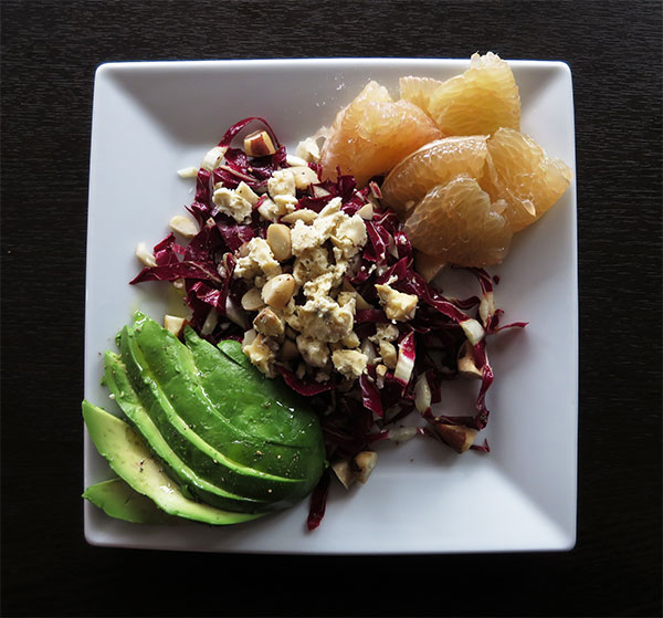 Radiccio Salad With Pomelo, Avocado, Brazil Nuts and Blue Cheese