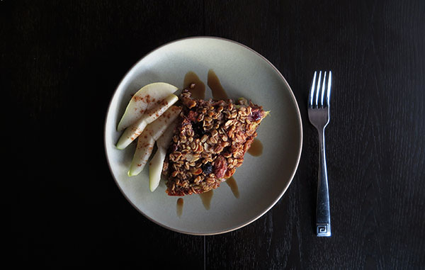 Rhubarb Baked Oatmeal With Fresh Pears