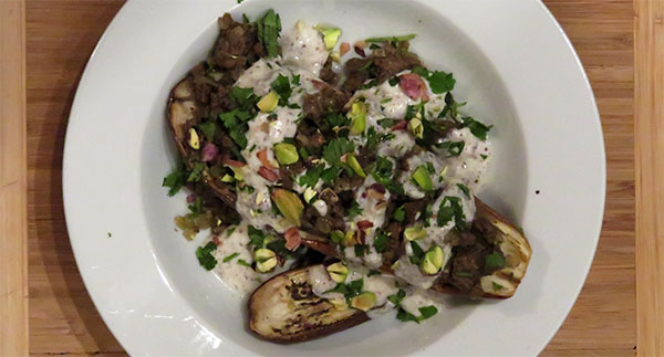 Roast Eggplant With Ground Beef and Yogurt Sauce