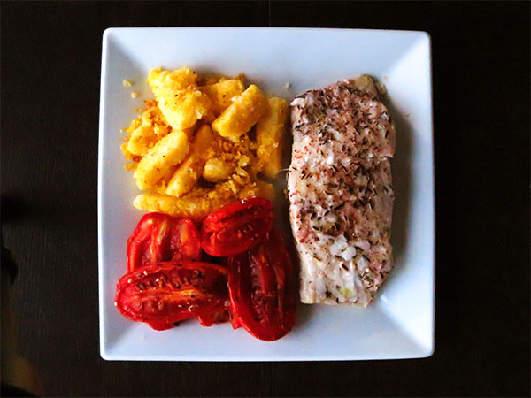 Roasted Rockfish with Za'atar and Slow-Roasted Tomatoes and Fried Leftover Polenta