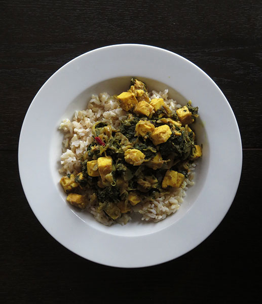 Saag Paneer Served Over Rice