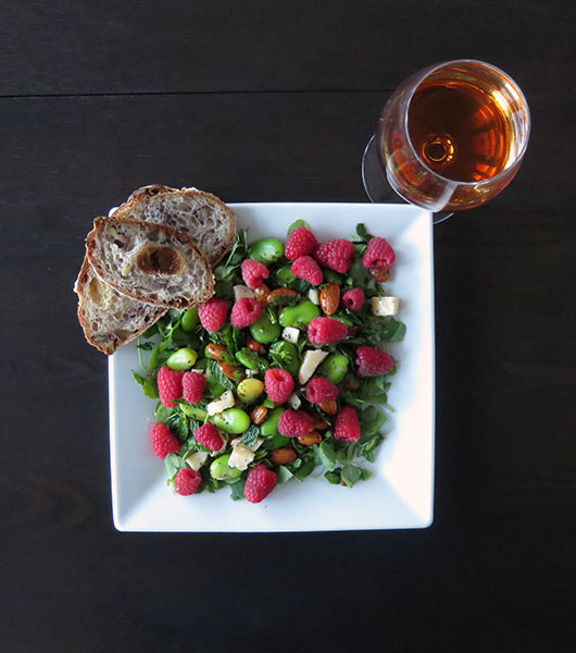 Fava Bean, Almond and Pea Shoot Salad With Local Raspberries