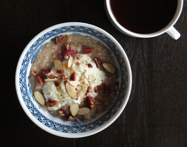 Scottish Oatmeal With Sour Cherries, Yogurt, Nuts and Honey