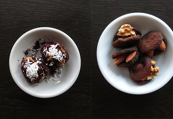 Composite of Peanut Butter-Stuffed Dates and Dried Apricots Filled With Nuts