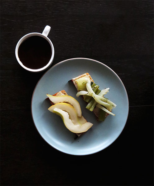 Two Cheese Toasts: Braised Celery and Fennel, and Fresh Pears