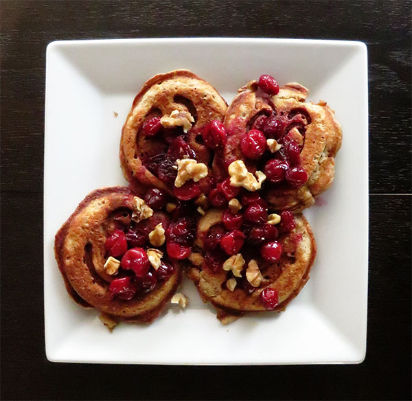 Walnut Buttermilk Pancakes With Cranberry-Sour Cherry Maple Syrup