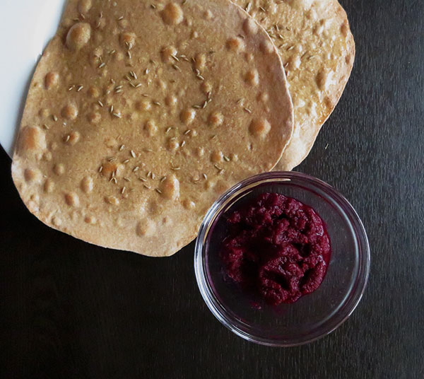 Whole Wheat Cumin Flatbread With Beet Puree