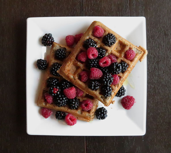 Yeasted Buckwheat Waffles Made With Leftover Batter and Topped With Fresh Berries