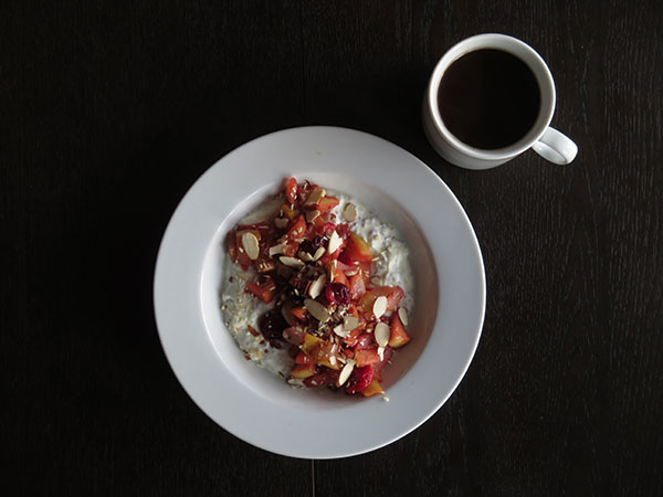 Yogurt Chia Pudding Topped with Sautéed Fuji Apples, Concorde Pears and Cranberries