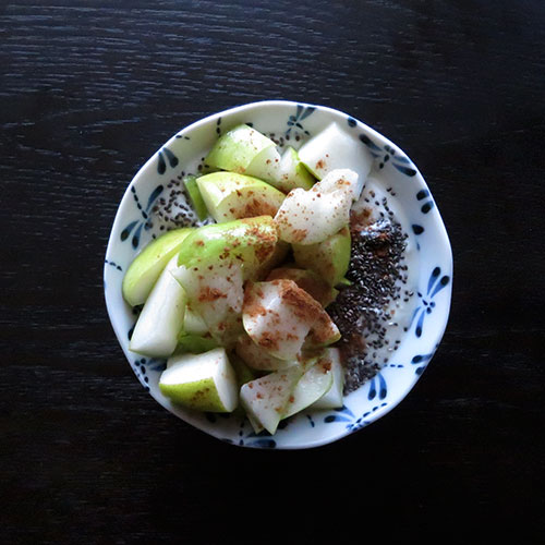 Yogurt with Chia Seeds, Concord Pears and Cinnamon