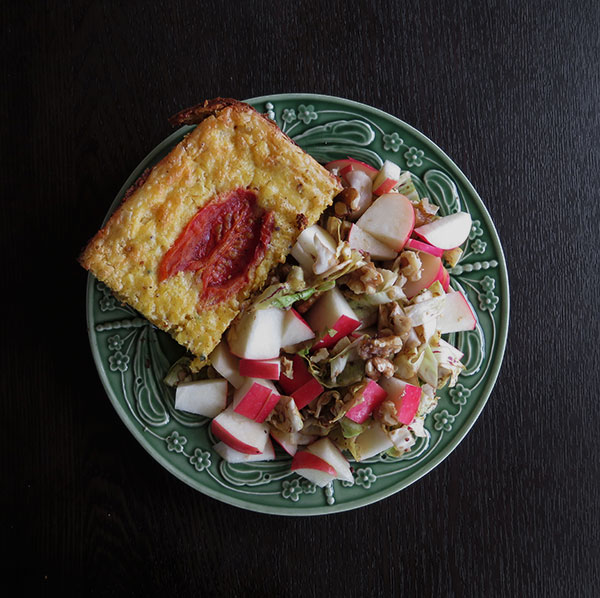 Zucchini Slice and Radicchio, Walnut and Apple Salad